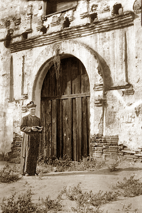 Mission Father at the entrance to the chapel at Mission San Diego by Harold A Taylor photo California Views Mission Father at the entrance to the chapel at Mission San Diego by Harold A Taylor photo California Views